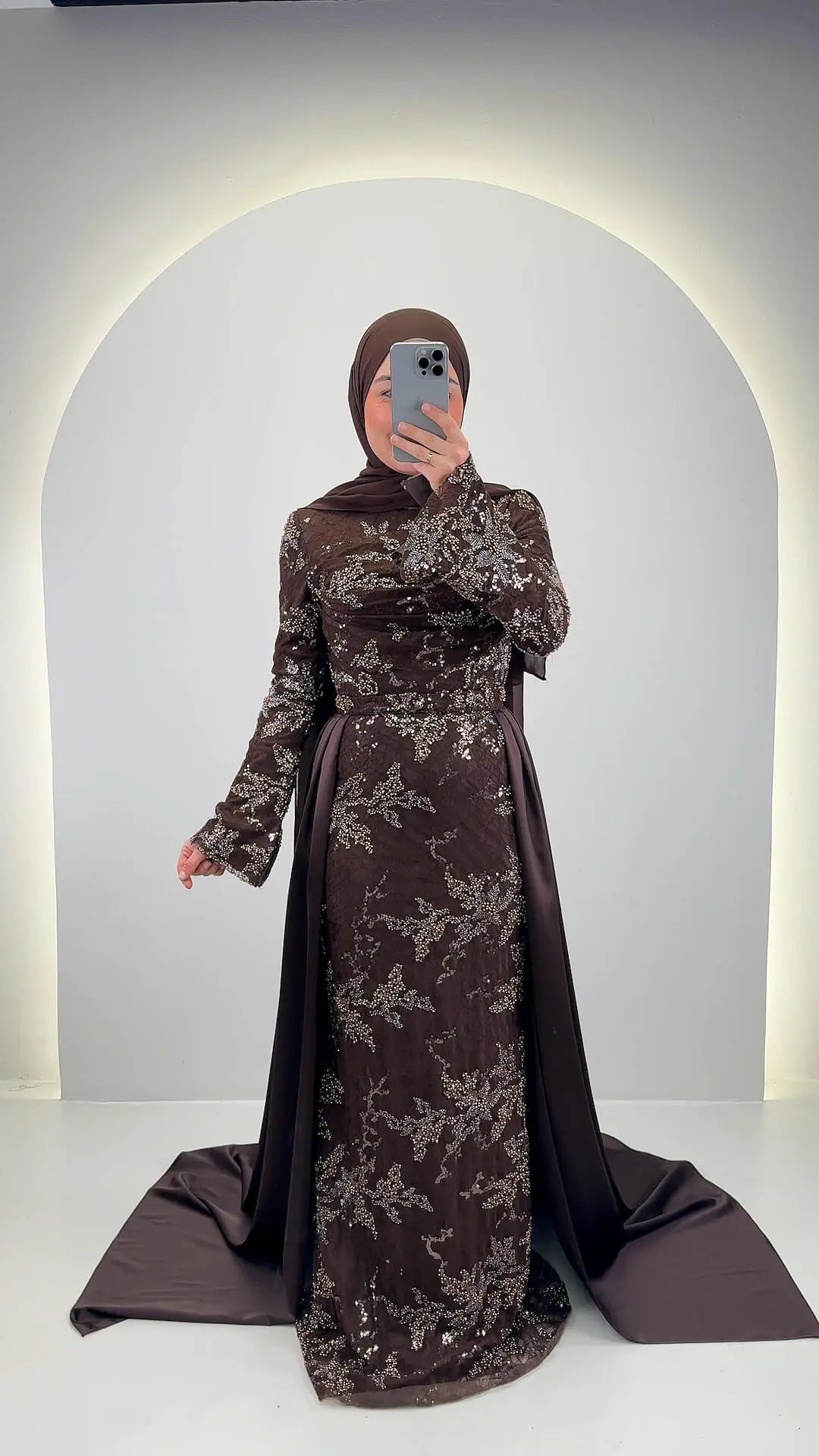 Azmia Evening dress Brown with Hijab