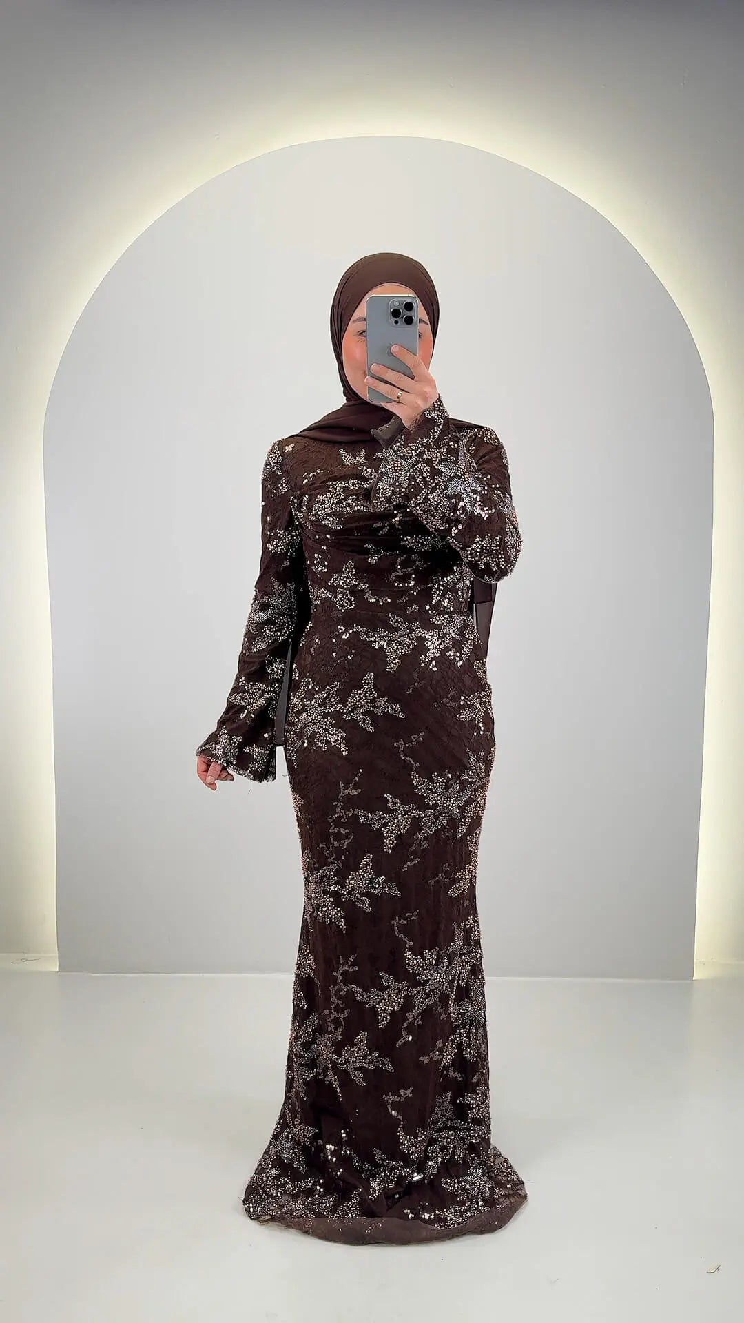 Azmia Evening dress Brown with Hijab